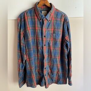 LL Bean Men’s Scotch Plaid Blue Red Tartan Cotton Flannel Shirt Size XLT